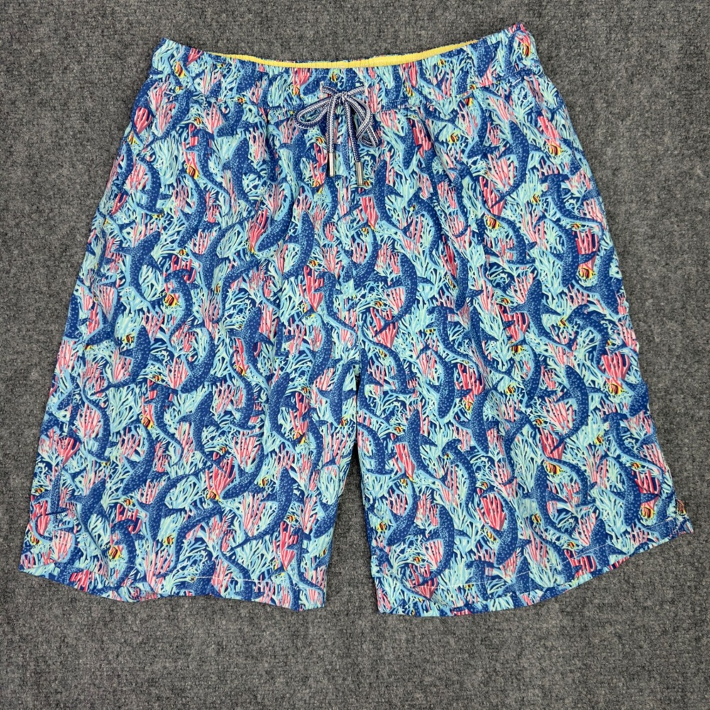 Peter Millar Seaside Collection Swim Trunks Mens M Blue Shark Coral‎ Vacation